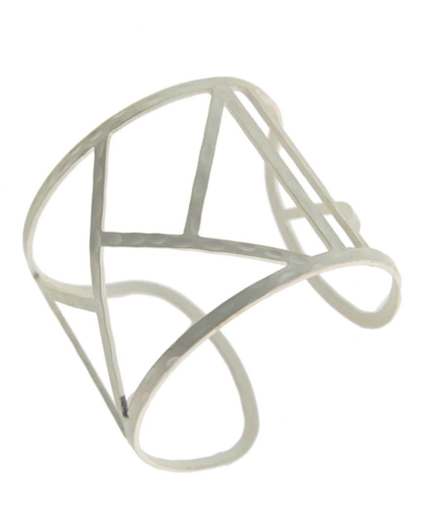 Matte Silver Tone Latticework Cuff Bracelet