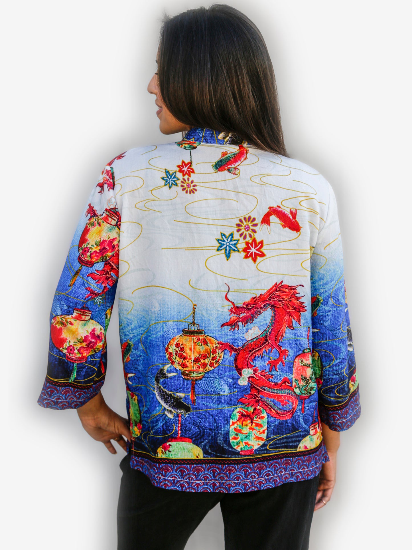 Fish and Dragon 3/4 Sleeve Top by Citron