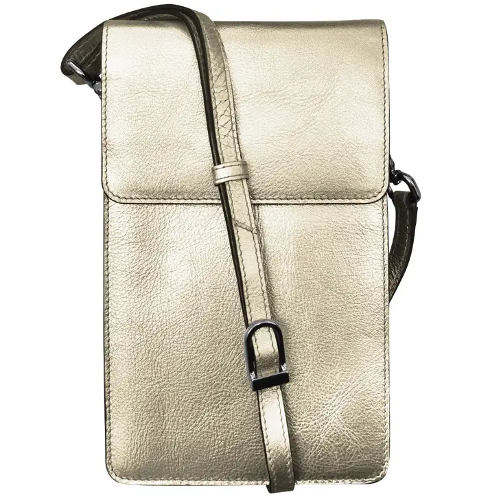 Slim Leather Phone Crossbody Wallet w/Tab Closure Light Gold