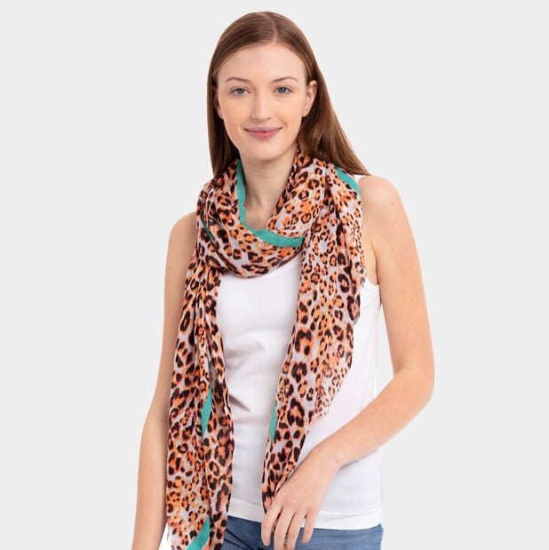 Leopard Print Scarf With Color Line Orange