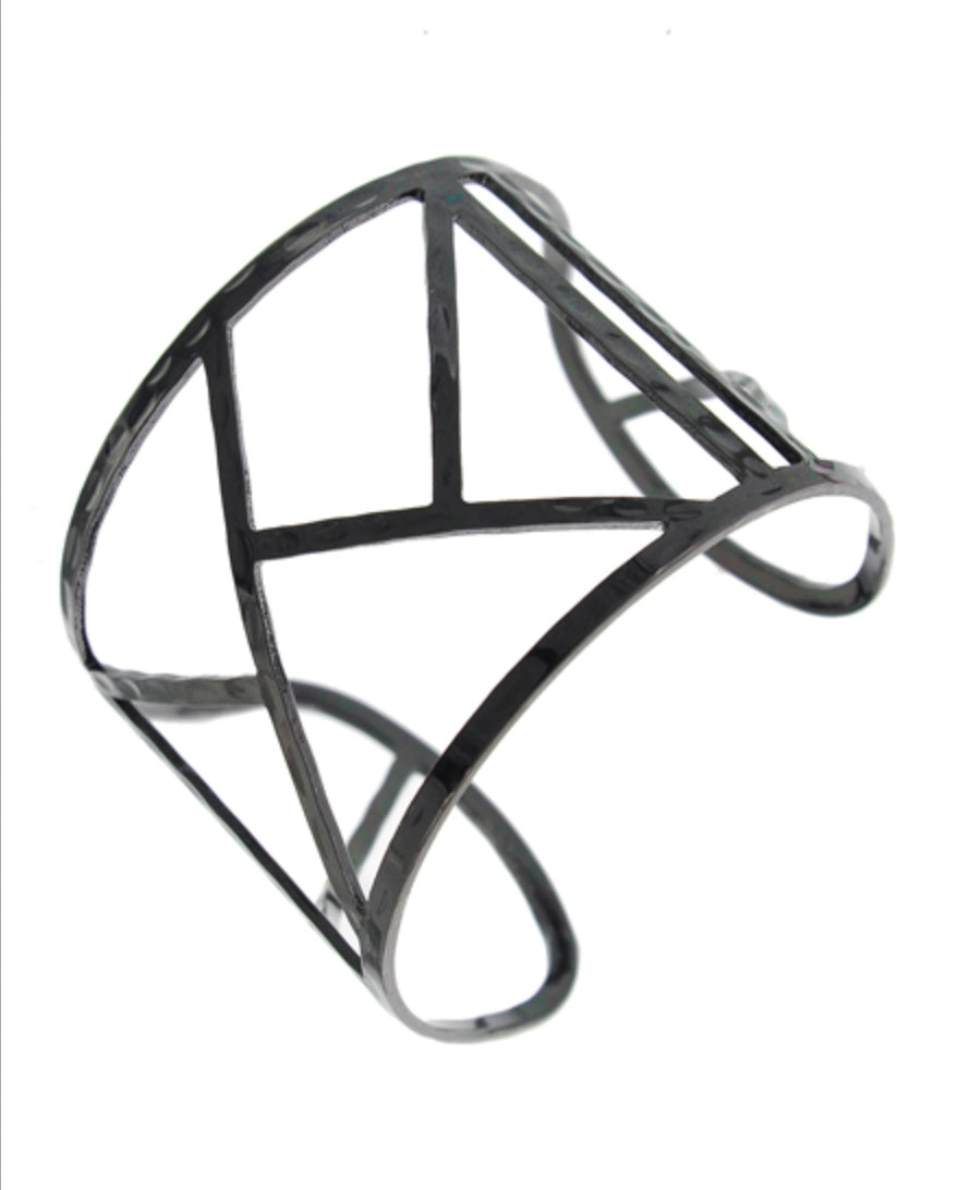 Hematite Tone Latticework Cuff Bracelet