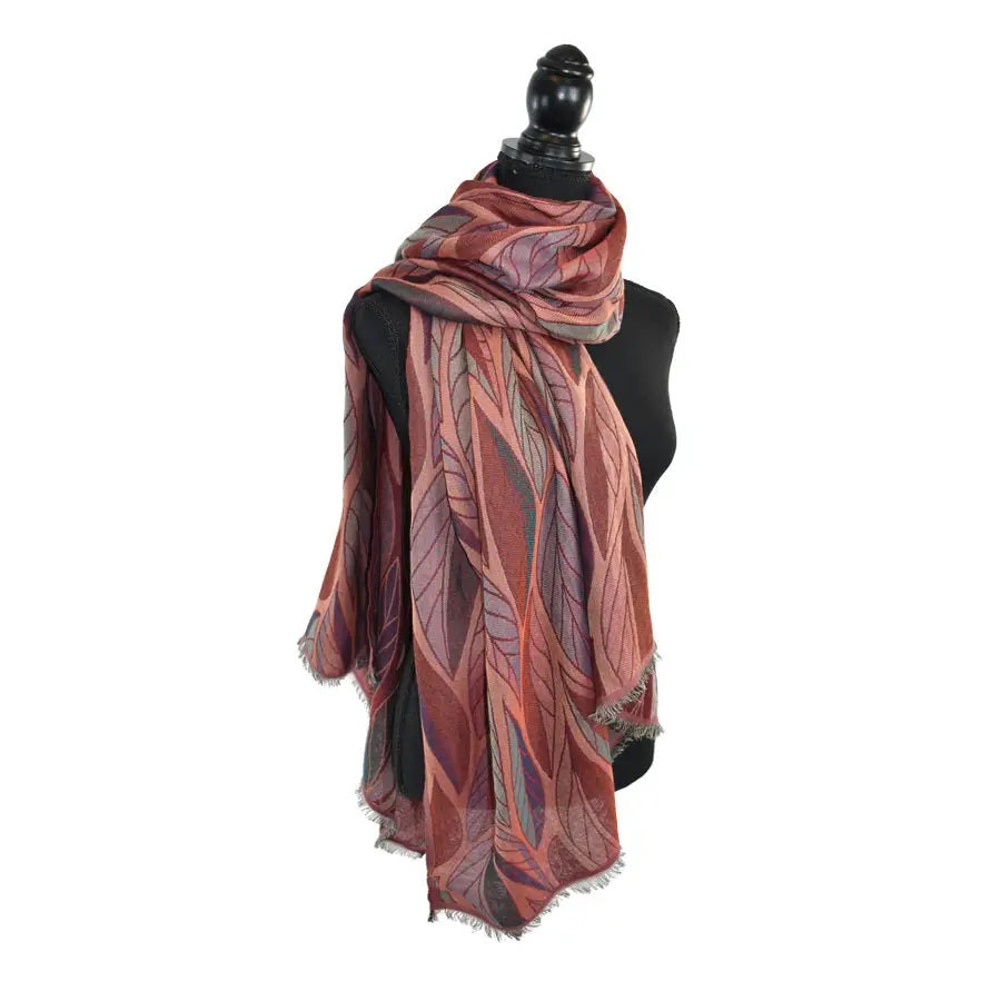 Devorah Woven Leaf Scarf Pink/Coral by Dupatta