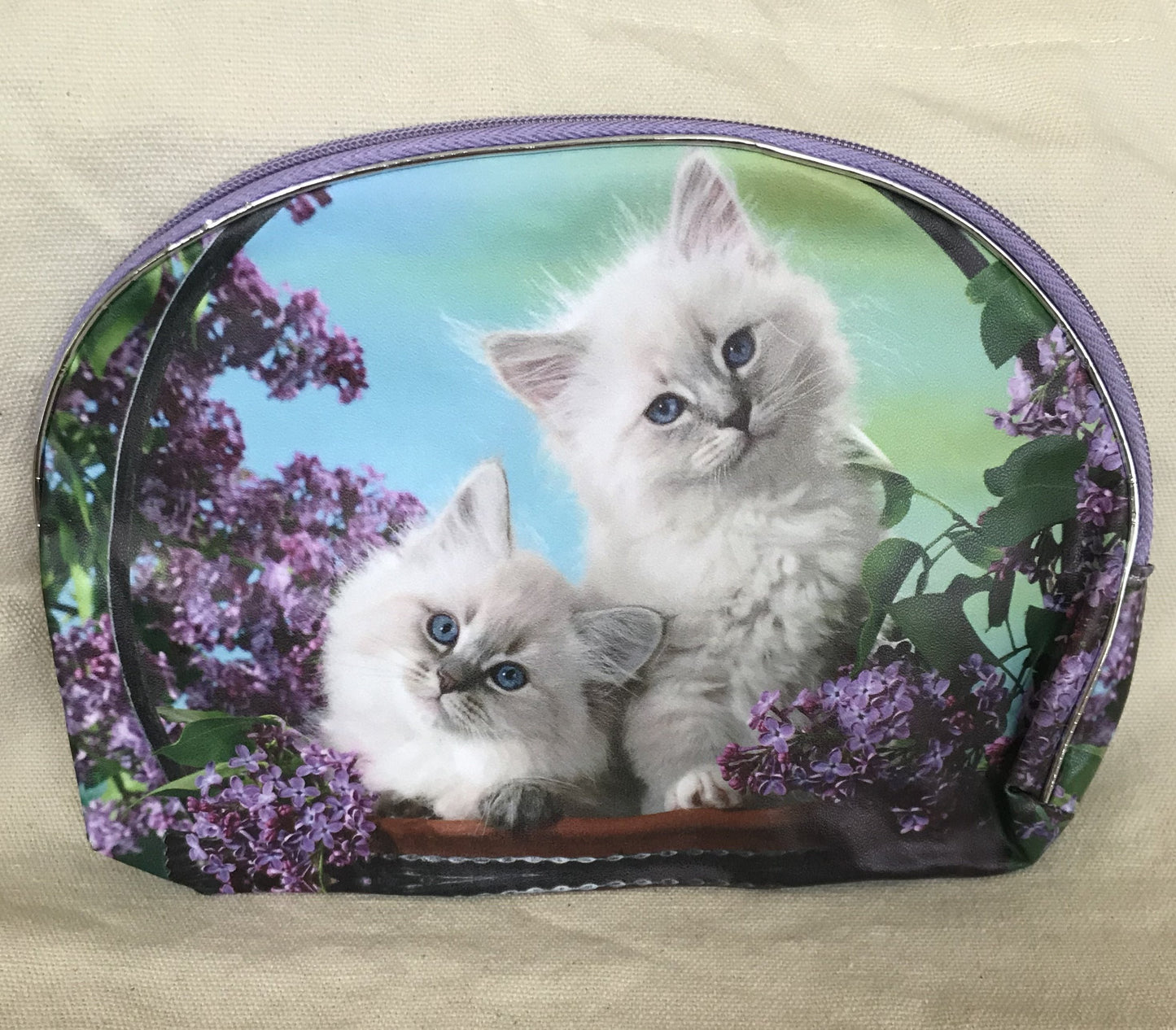 Cat Printed Cosmetic Bag Zippered Vinyl
