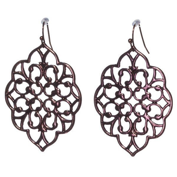 Filigree Moroccan Disc Earrings Brown