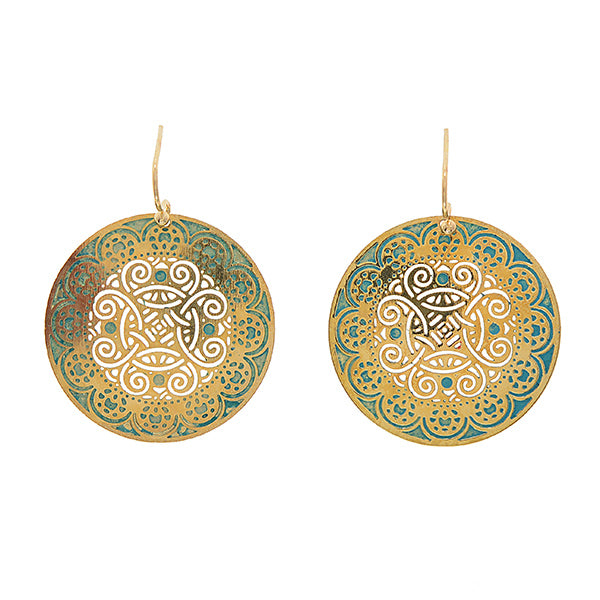 Filigree Moroccan Disc Earrings Gold Tone