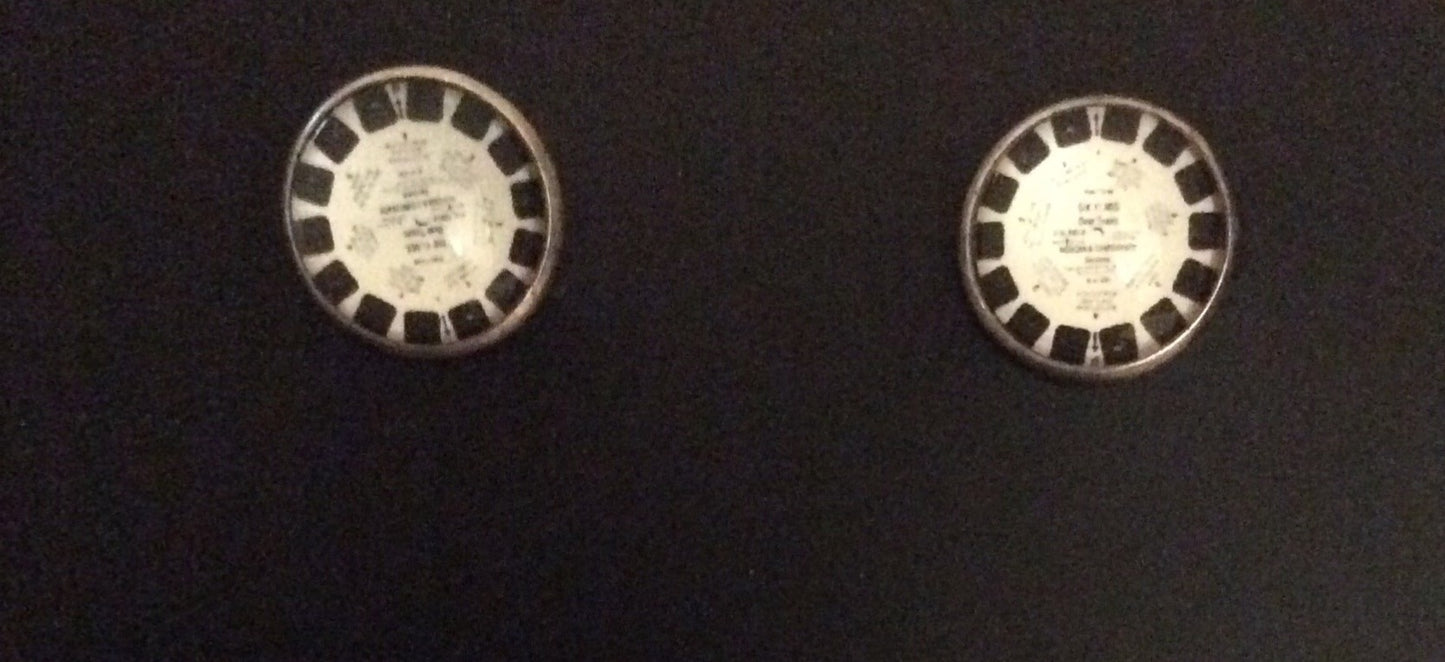Glass Cabochon "View Master Slide" Bezel Set Earrings Silver