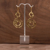 Hammered Circle Scrolled Dangle Earrings Gold Tone