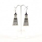Hammered Dot Drop Fan Dangle Earrings Silver Tone