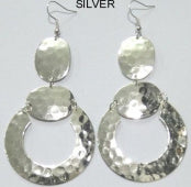 Hammered Beta Circle Link Dangle Earrings Silver Tone