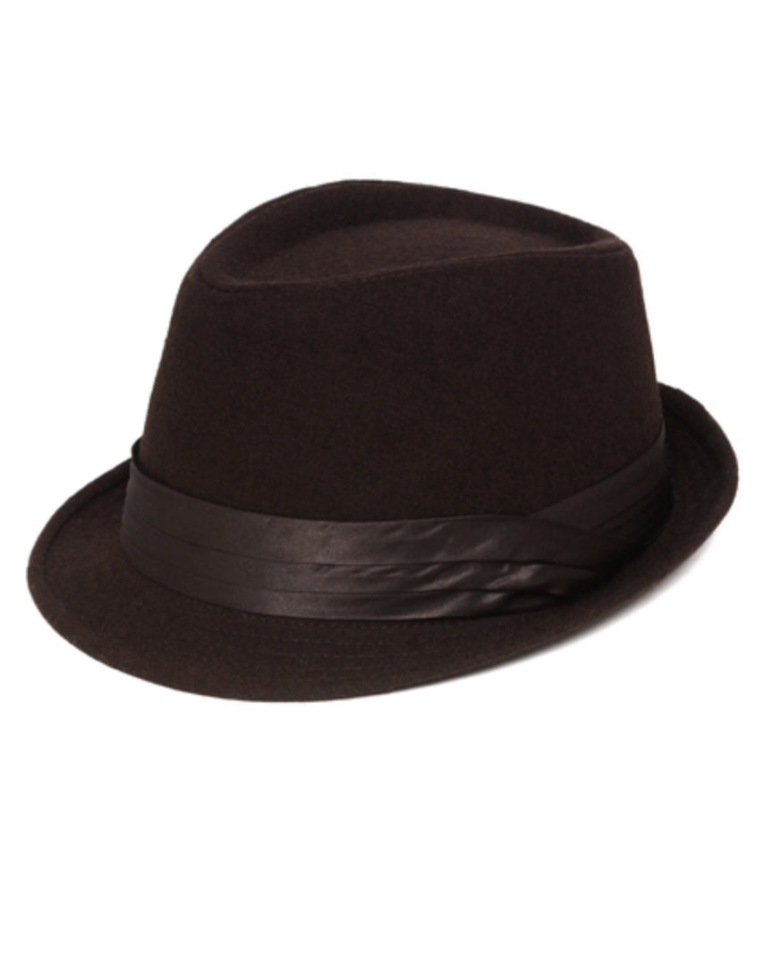 Fedora Satin Band Fall/Winter Hat Brown Wool Blend