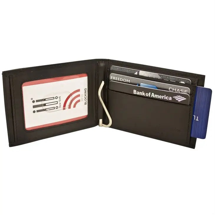 Leather Money Clip Card Holder Black
