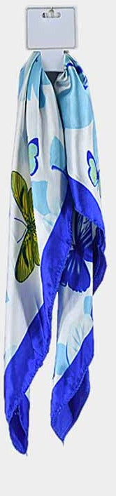 Butterfly Flower Print Scarf Satin 19x19 Square 5 colors
