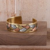 Hammered Braided Tri-Color Cuff Bracelet Tri-Tone