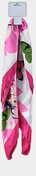 Butterfly Flower Print Scarf Satin 19x19 Square 5 colors