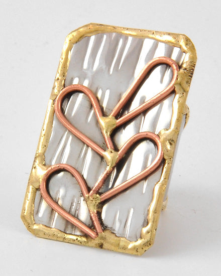 Rectangle ShapeTri-tone Metal Cuff Ring Handmade Size Free