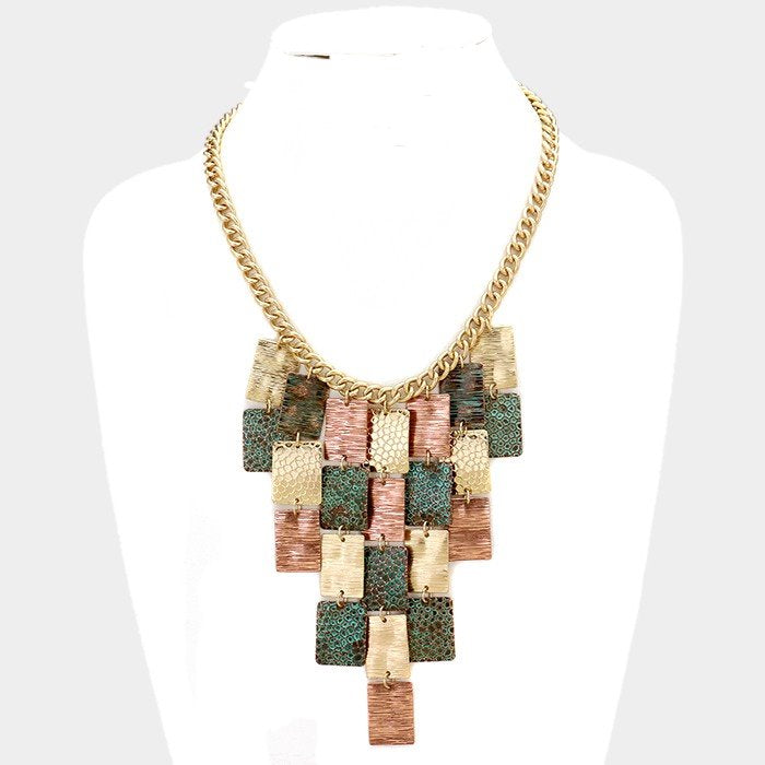 Multi-disc fringe bib necklace