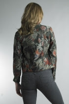 Tempo Paris Reversible Floral Print Jean Jacket Olive