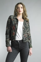 Tempo Paris Reversible Floral Print Jean Jacket Olive