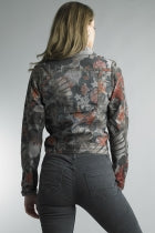 Tempo Paris Reversible Floral Print Jean Jacket Taupe
