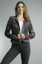 Tempo Paris Reversible Floral Print Jean Jacket Gray