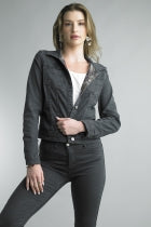 Tempo Paris Reversible Floral Print Jean Jacket Gray