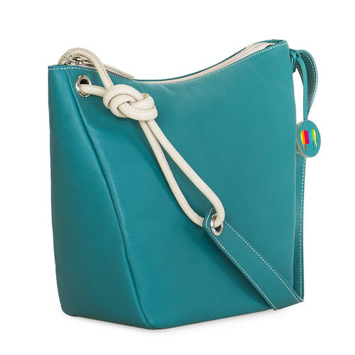 Zip Top Shoulder Bag/Purse Leather - Teal