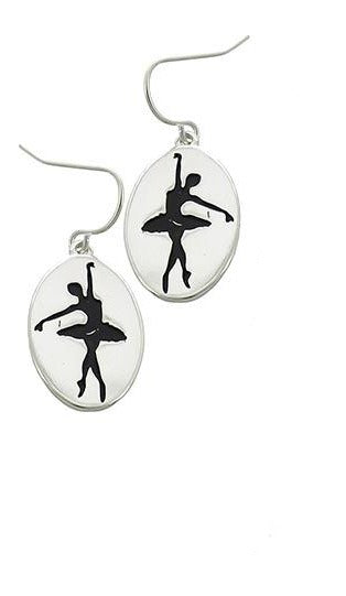 Girls Dance Ballerina Disk Earring Silver Tone