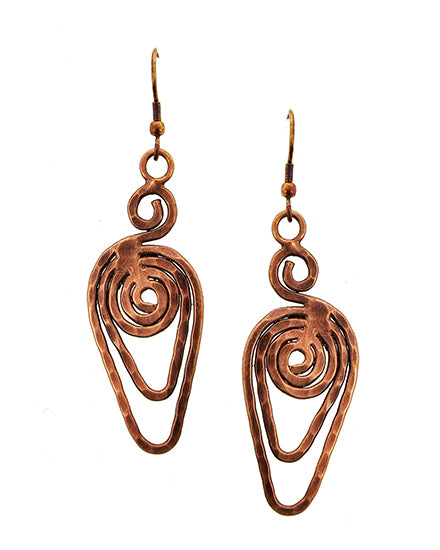 Copper Tone Metal Fish Hook Dangle Earring