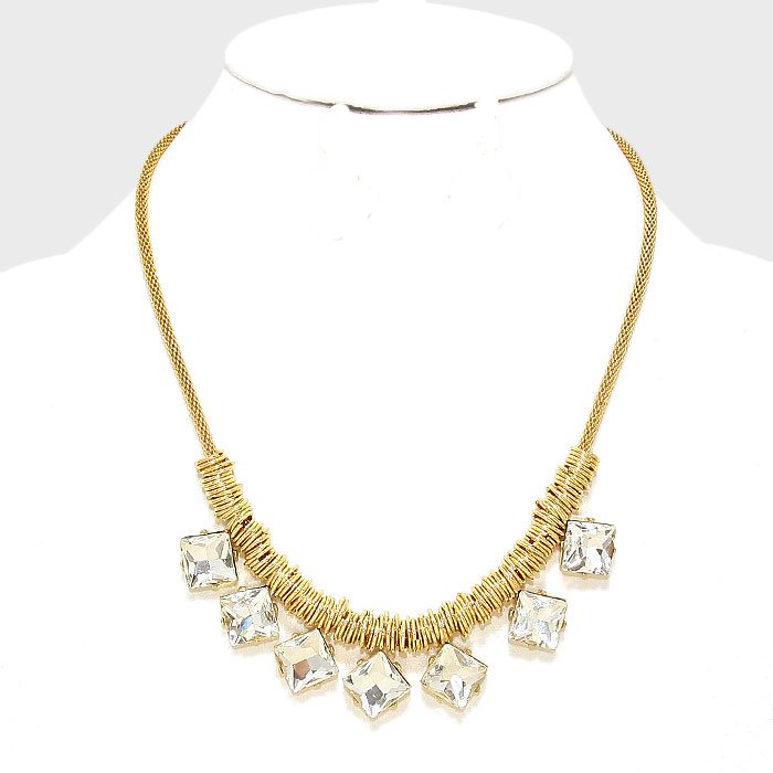 Square Crystal Rhinestone Collar Necklace