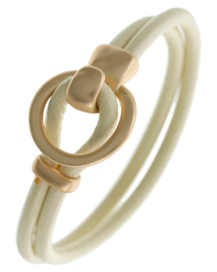 Matte Gold Tone Ivory Leather Bracelet