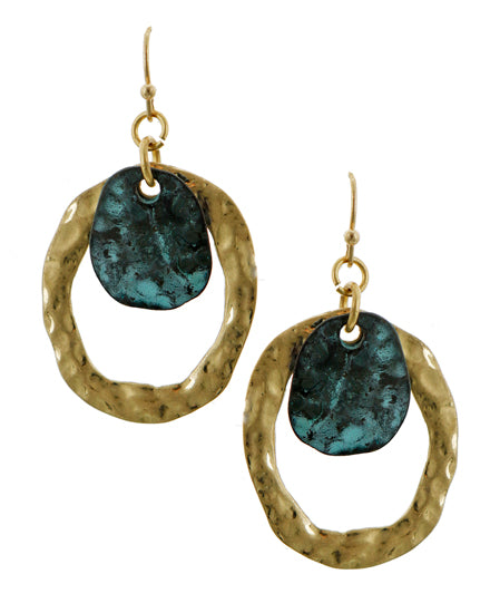 Hammered Matte Two Tone Metal Dangle Earring