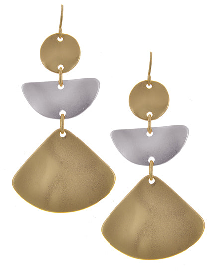 Geometric Round & Semicircle & Triangle Dangle Earring Matte Two-Tone
