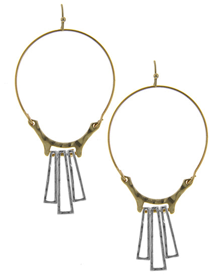 Hammered Square Wire Hoop Dangle Earring