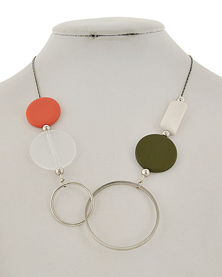 Geometric Black & Multi Color Acrylic Disk Short Necklace
