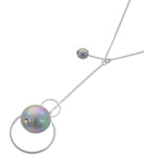 Long Necklace With Grey Faux Pearl Geometric Drop Pendant