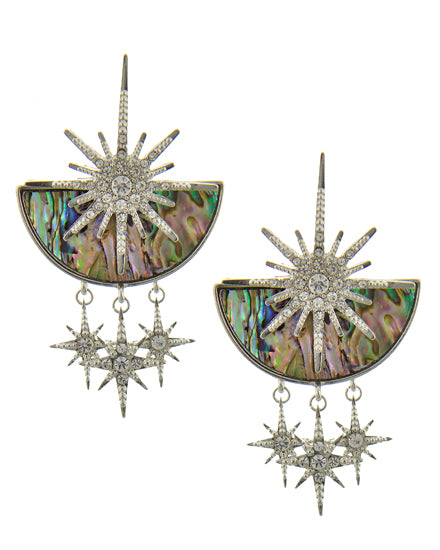 Green Multi Color Shell Abalone & Rhinestone Dangle Star Earring