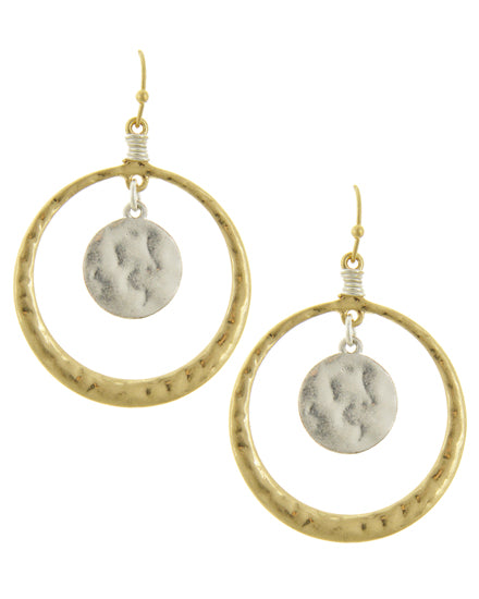 Geometric Hammered Two-Tone Dangle Earrings