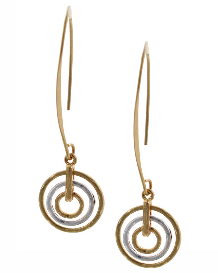 Tri-tone Long French Hook Round Graduating Dangle Earring