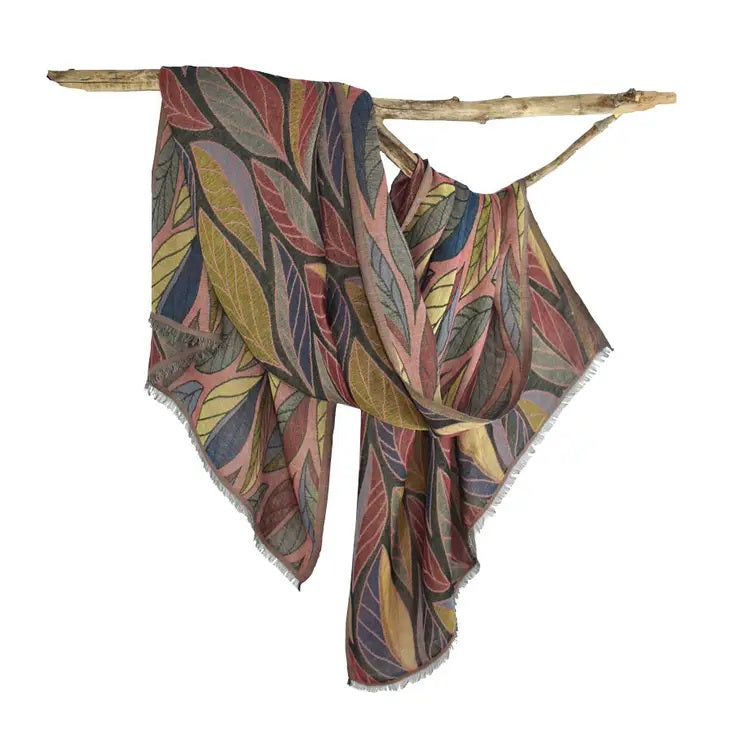 Devorah Woven Leaf Scarf Black Multi by Dupatta