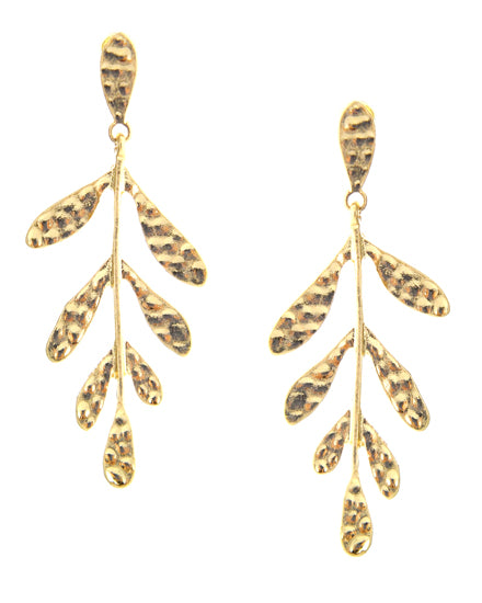 Gold Tone Leaf Dangle Post Earring
