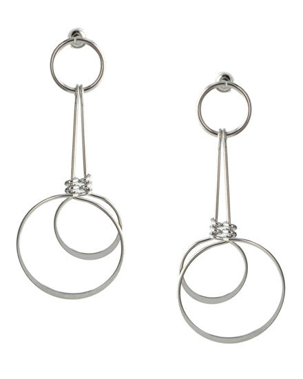 Silver Tone Geometric Circle Dangle Post Earring