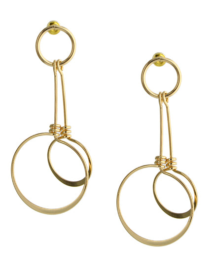 Gold Tone Geometric Circle Dangle Post Earring