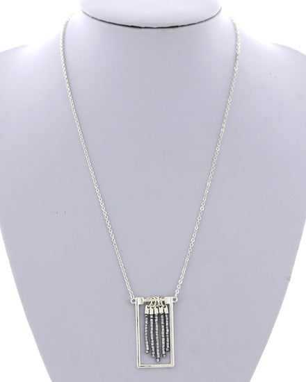 Silver Tone Grey Bead Drop Delicate Short Necklace