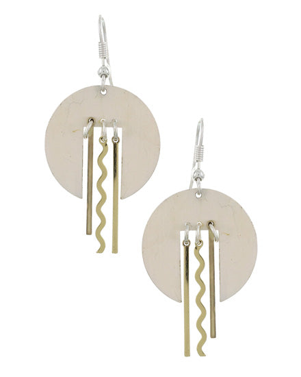 Two Tone Geometric Disk Dangle Fish Hook Earring