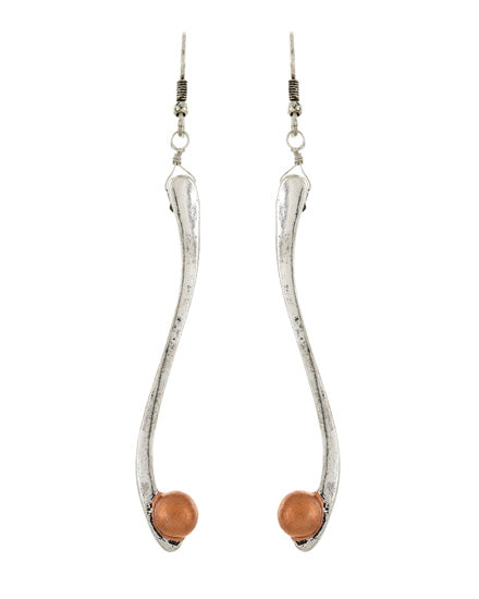 Geometric Swirl Burnished Silver Tone with Copper Dangle Earring