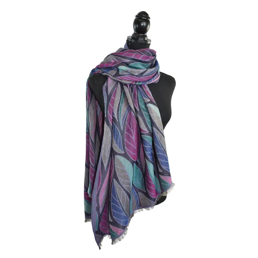 Devorah Woven Leaf Scarf Purple/Black by Dupatta