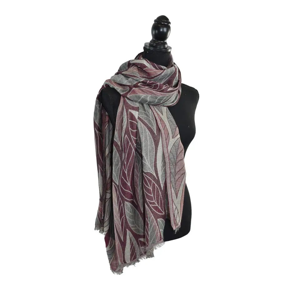 Devorah Woven Leaf Scarf Gray/Maroon by Dupatta