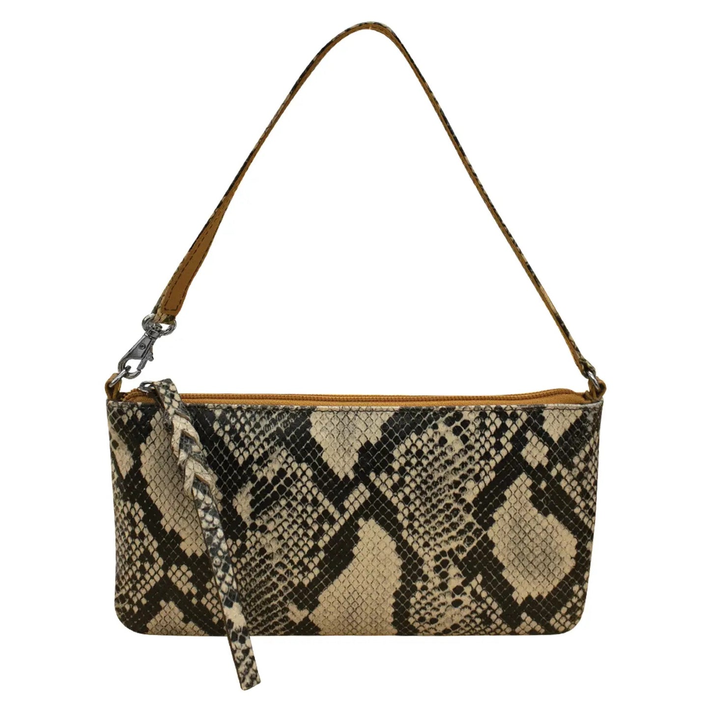 Convertible Baguette Leather Wristlet Neutral Snake