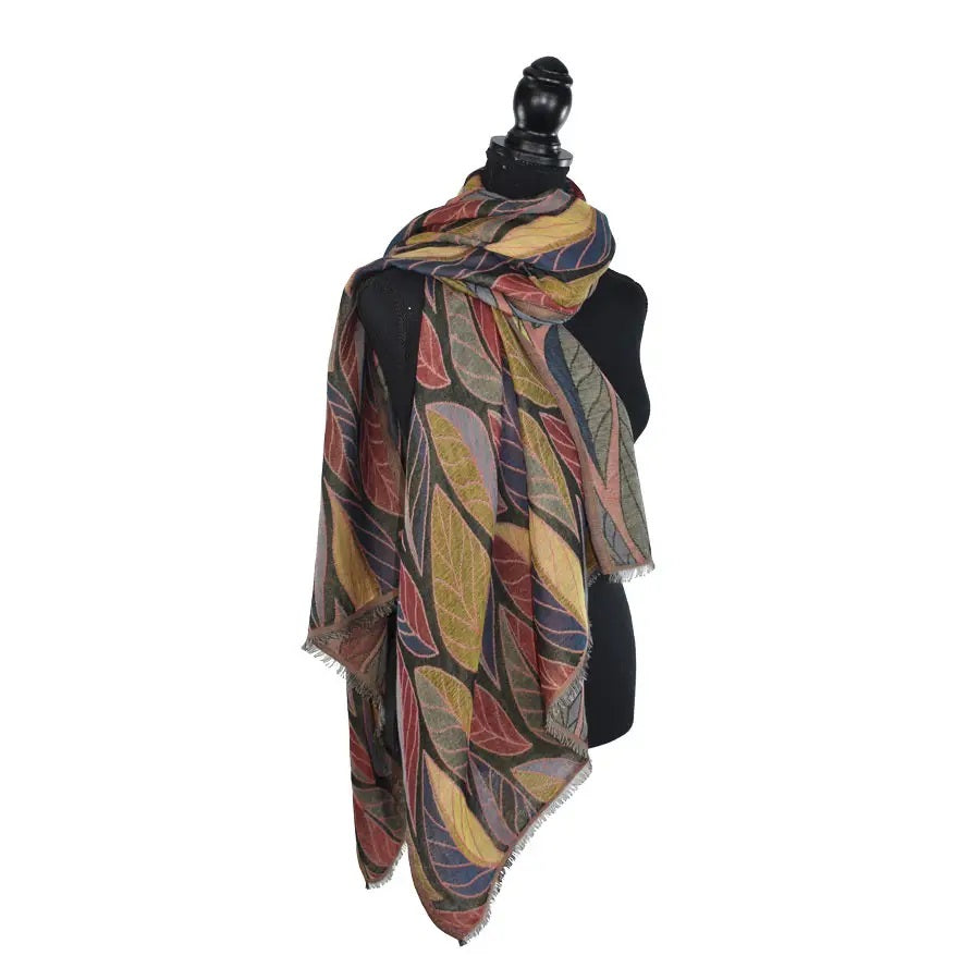 Devorah Woven Leaf Scarf Black Multi by Dupatta
