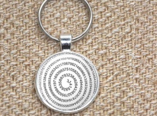 Glass Cabochon Pi Bezel Set Keyring Silver